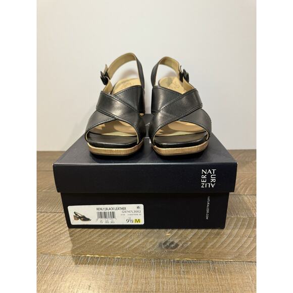 Naturalizer Renly Peep Toe Bamboo Block Heel Black Sandal - Women’s 9.5M - Picture 3 of 10